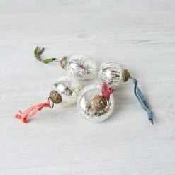 Nkuku Single Snow Drop Bauble In Silver Crackle Round