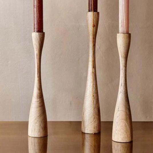 Nkuku Natural Mango Wood Candlestick - Handcrafted Eco-Friendly Candle Holder for Home Decor 2 Nkuku Natural Mango Wood Candlestick