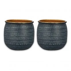 Nkuku Tembesi Antique Black Brass Planter Set Of 2