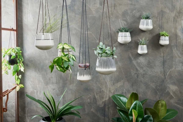 Nkuku Matamba Ceramic Hanging Planter - Lines | Handcrafted Room Decor 2 Nkuku Matamba Ceramic Hanging Planter - Lines