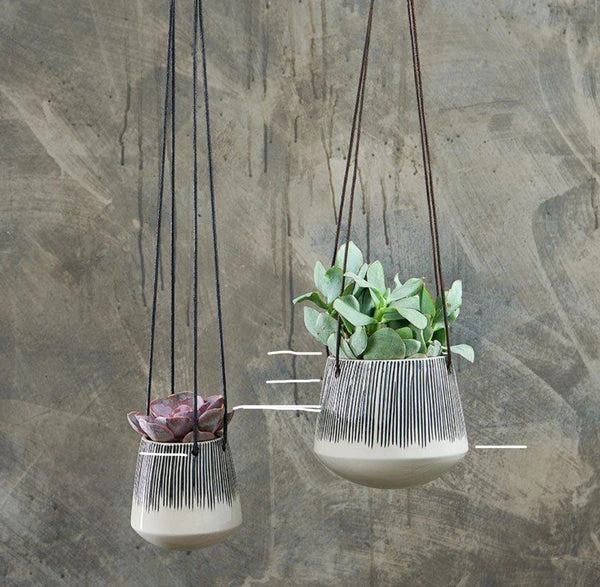 Nkuku Matamba Ceramic Hanging Planter - Lines | Handcrafted Room Decor 1 Nkuku Matamba Ceramic Hanging Planter - Lines