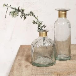 Nkuku Clear & Antique Brass Small Hammered Bottle Vase