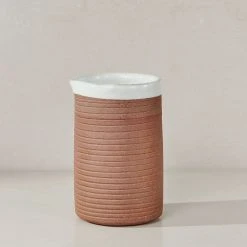 Nkuku White And Terracotta Mali Ribbed Jug - 11.5 X 7cm