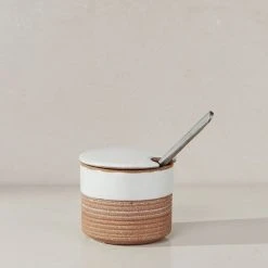 Nkuku White And Terracotta Mali Ribbed Sugar Pot 6.5 X 8cm