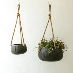 Nkuku Wampu Hanging Planter Distressed Brown Black Small