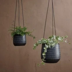 Nkuku Black Metal And Leather Hanging Planter