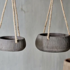 Nkuku Wampu Hanging Planter Distressed Brown Black Small