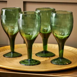 Nkuku Mila Wine Glasses Dark Emerald Set Of 4