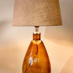 Nkuku Baba Glass Lamp Base In Burnt Amber - Large Tall