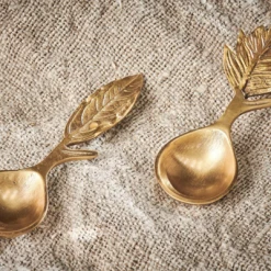 Nkuku Short Brass Leaf Spoons Set Of 2