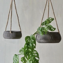 Nkuku Wampu Hanging Planter Distressed Brown Black Small