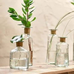 Nkuku Clear & Antique Brass Small Hammered Bottle Vase