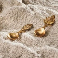 Nkuku Antique Brass Woodland Leave Mini Spoons