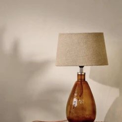 Nkuku Baba Glass Lamp Base In Burnt Amber - Large Tall