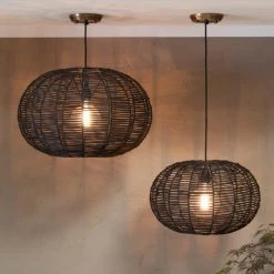 Nkuku Noko Black Wicker Lampshade Round