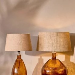 Nkuku Baba Glass Lamp Small Tall In Burnt Amber