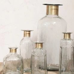 Nkuku Chara Large Lines Bottle In Antique Brass