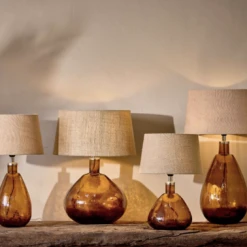 Nkuku Baba Glass Lamp Base In Burnt Amber Small Wide