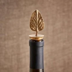Nkuku Poplar Leaf Brass Bottle Stopper