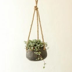 Nkuku Wampu Hanging Planter Distressed Brown Black Small