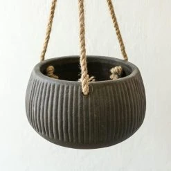 Nkuku Wampu Hanging Planter Distressed Brown Black Large