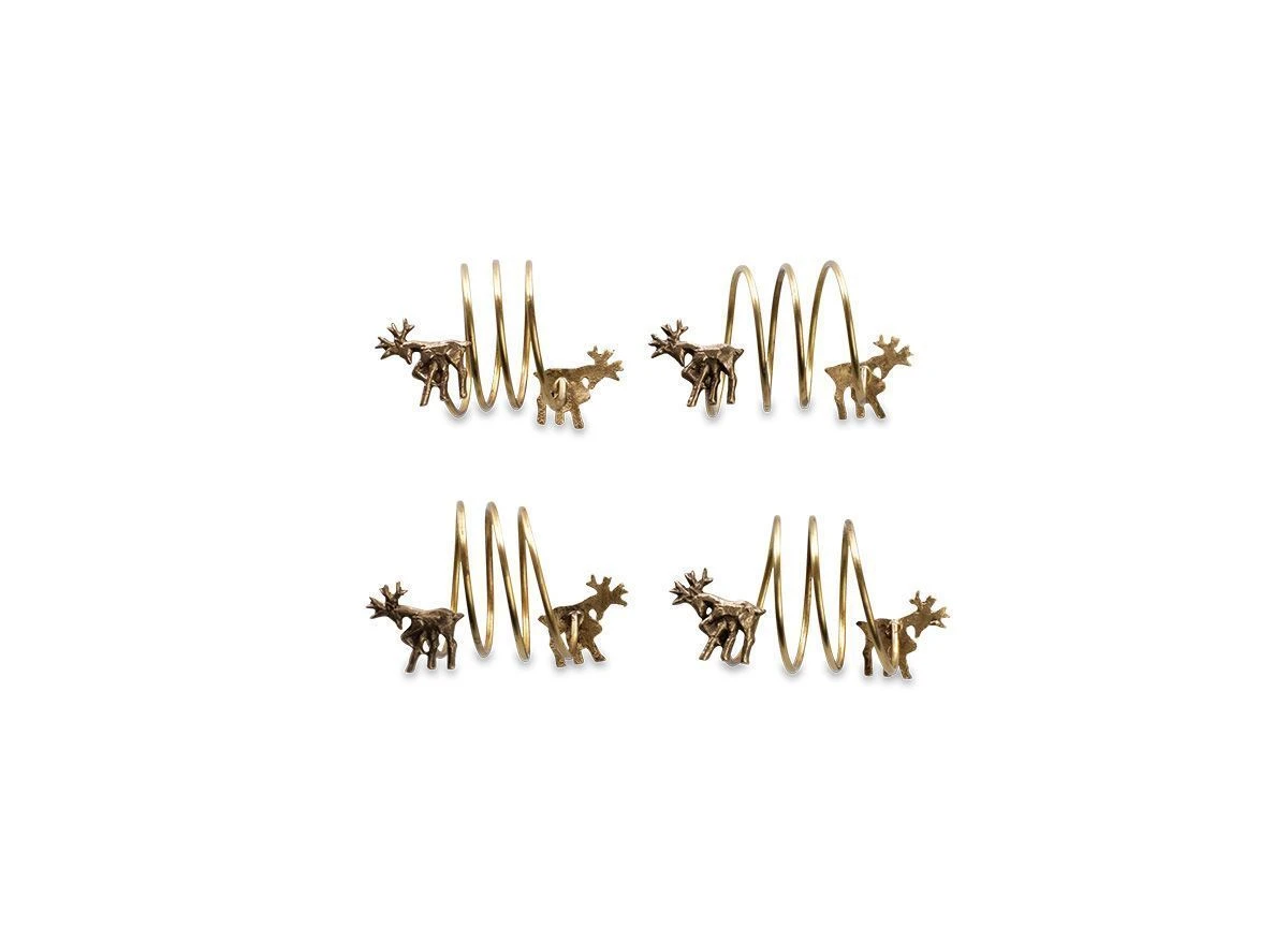 Nkuku Set of 4 Antique Brass Stag Napkin Rings - Elegant Table Accessories 1 Nkuku Set of 4 Antique Brass Stag Napkin Rings