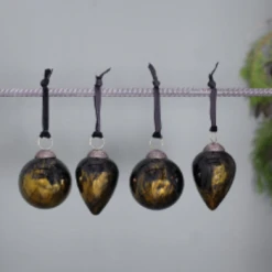 Nkuku Aged Amber and Black Danoa Baubles - Set of 4
