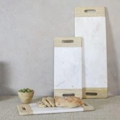 Nkuku Bwari Large White Marble And Mango Wood Platter