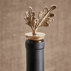 Nkuku Oak Leaf Bottle Stopper Antique Brass