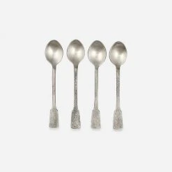 Nkuku Set Of 4 Veeta Brushed Silver Tea Spoons