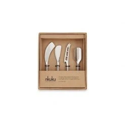 Nkuku Set of 4 Brushed Silver Cheese Knives