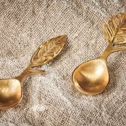 Nkuku Short Leaf Brass Spoons - Set 2