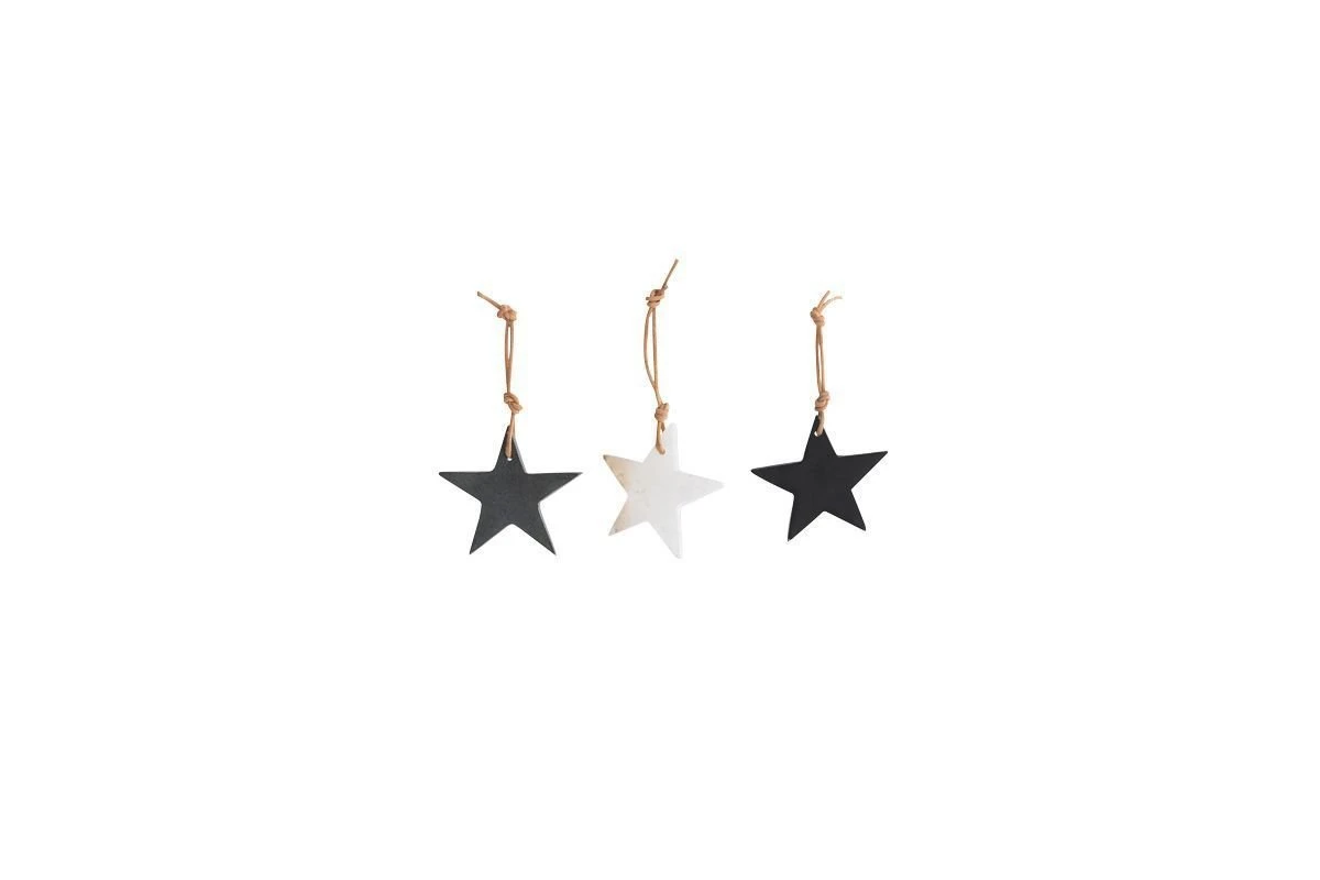 Nkuku Set of 3 Black, White, and Grey Morwa Marble Stars - Elegant Room Decor 1 Nkuku Set of 3 Black White and Grey Morwa Marble Stars