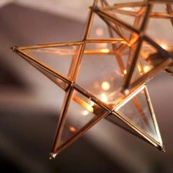 Nkuku Small Antique Brass Glass Star T-Light Holder