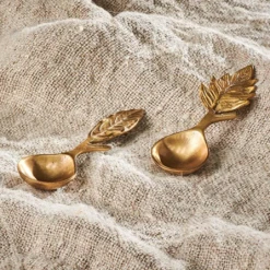 Nkuku Short Brass Leaf Spoons Set Of 2