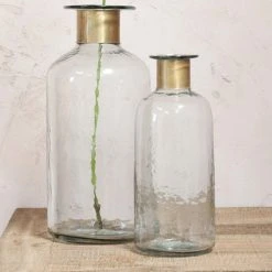 Nkuku Chara Large Hammered Bottle In Antique Brass