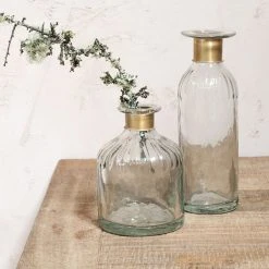 Nkuku Clear & Antique Brass Large Hammered Bottle Vase