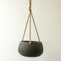 Nkuku Wampu Hanging Planter Distressed Brown Black Large