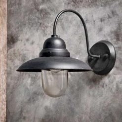 Nkuku Phena Outdoor Swan Neck Metal Wall Lamp - Antique Black