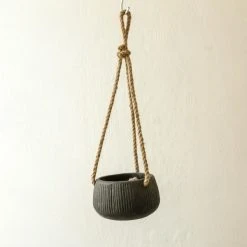 Nkuku Wampu Hanging Planter Distressed Brown Black Small