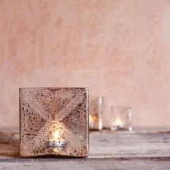 Nkuku Large Antique Silver Jafari Square T-Light