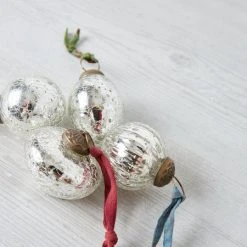Nkuku Single Snow Drop Bauble In Silver Crackle Round