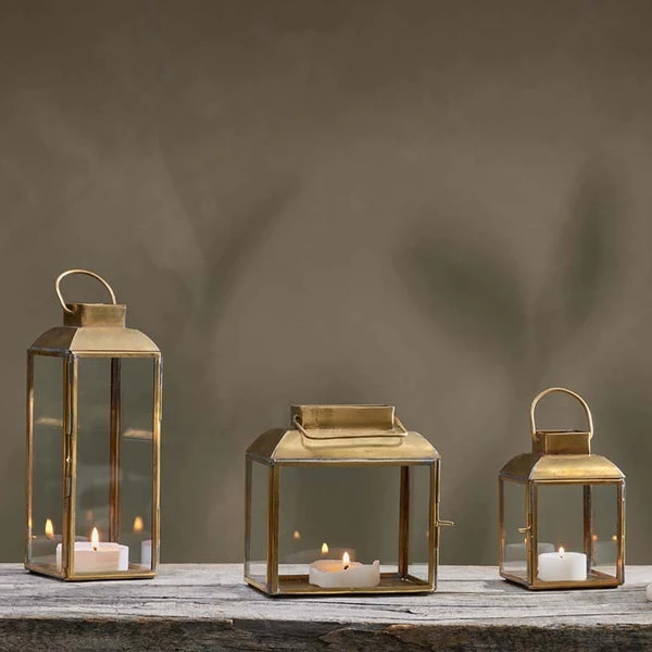 Nkuku Small Antique Brass Lantern - Vintage Home Decor Lighting 1 Nkuku Small Antique Brass Lantern