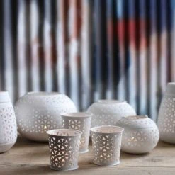 Nkuku Small White Petal Pot T-Light Holder
