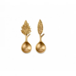 Nkuku Antique Brass Woodland Leave Mini Spoons