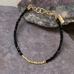 Nkuku Kitara Bead Bracelet Onyx & Gold