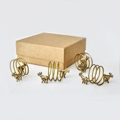 Nkuku Brass, Reindeer Napkin Rings Sold In A Box of 4