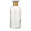Nkuku Chara Hammered Bottle - Clear Glass & Antique Brass- large