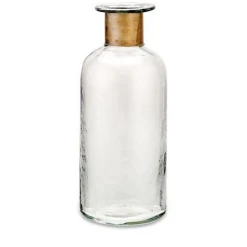 Nkuku Chara Hammered Bottle - Clear Glass & Antique Brass- large