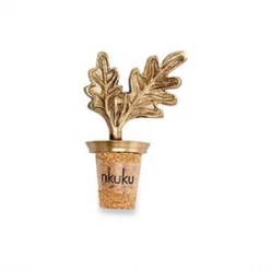 Nkuku Oak Leaf Brass Bottle Stopper